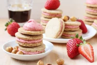 Hazelnut Shortbread Cookies with Roasted Strawberry Buttercream Filling