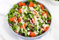 Spicy Buffalo Cauliflower Salad with Crisp Greens and Ranch Drizzle