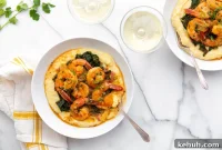 Coconut Sriracha Shrimp with Garlicky Kale Bowl