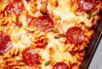 Cheesy Pizza Casserole Recipe with Sausage and Peppers