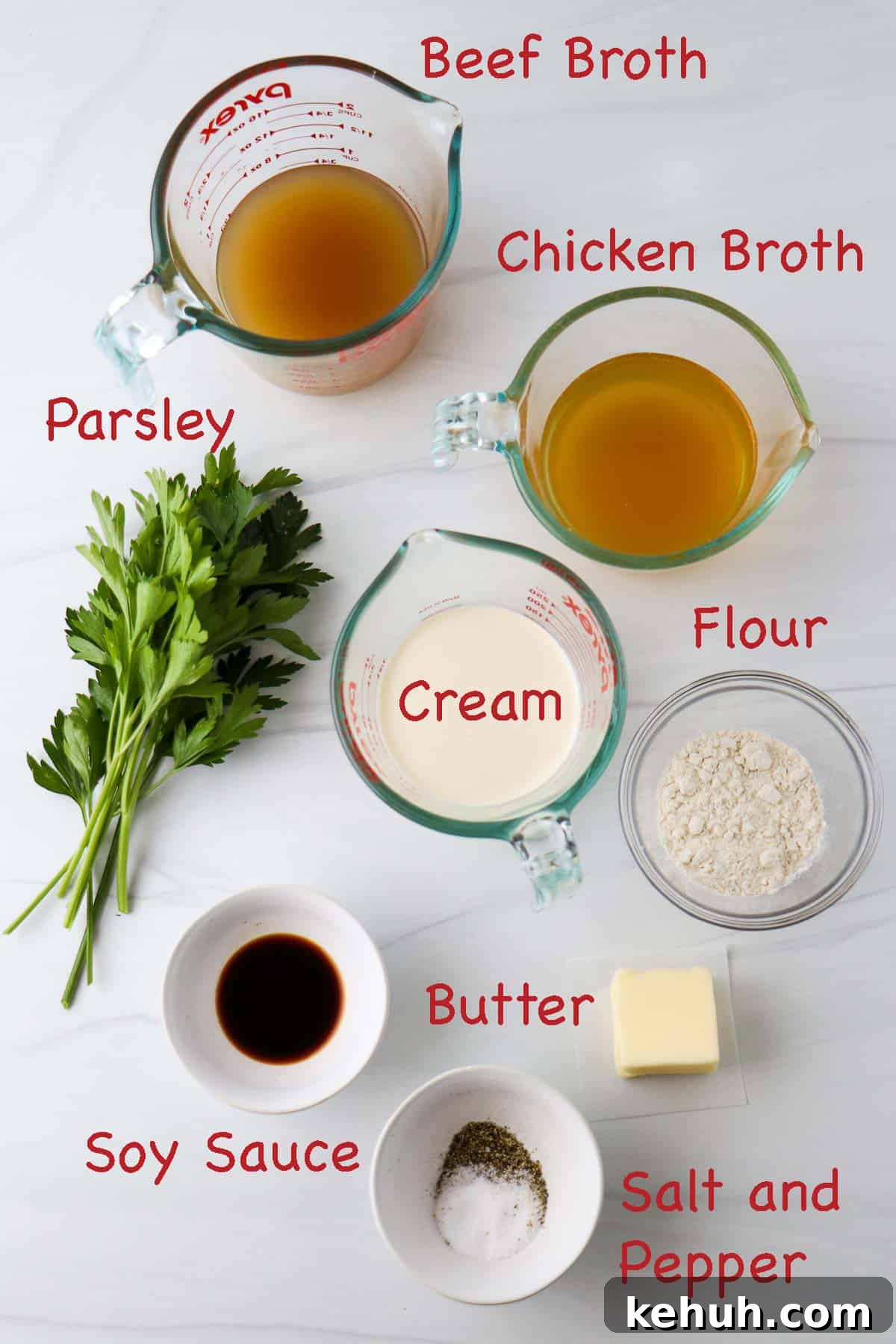 Classic Swedish Meatballs with Creamy Gravy (Köttbullar) 4 Labeled ingredients for Swedish Meatball gravy.