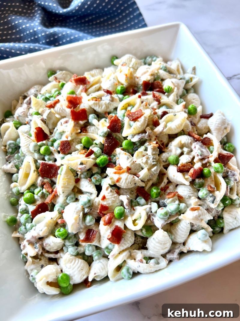 Creamy Bacon and Pea Pasta Salad Recipe for Summer Meals 3 Pasta salad closeup