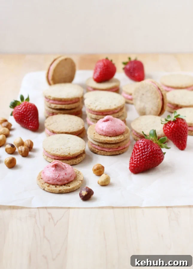 Hazelnut Shortbread Cookies with Roasted Strawberry Buttercream