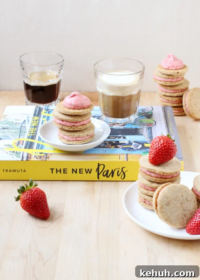 Hazelnut Shortbread Cookies with Roasted Strawberry Buttercream + The New Paris book review