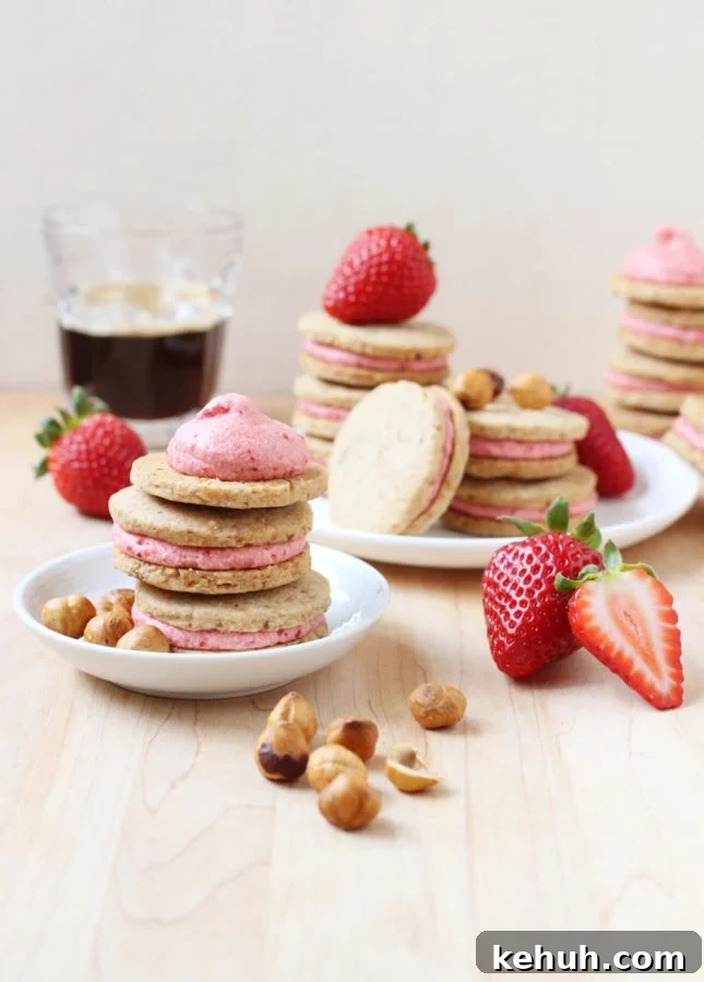 Hazelnut Shortbread Cookies with Roasted Strawberry Buttercream