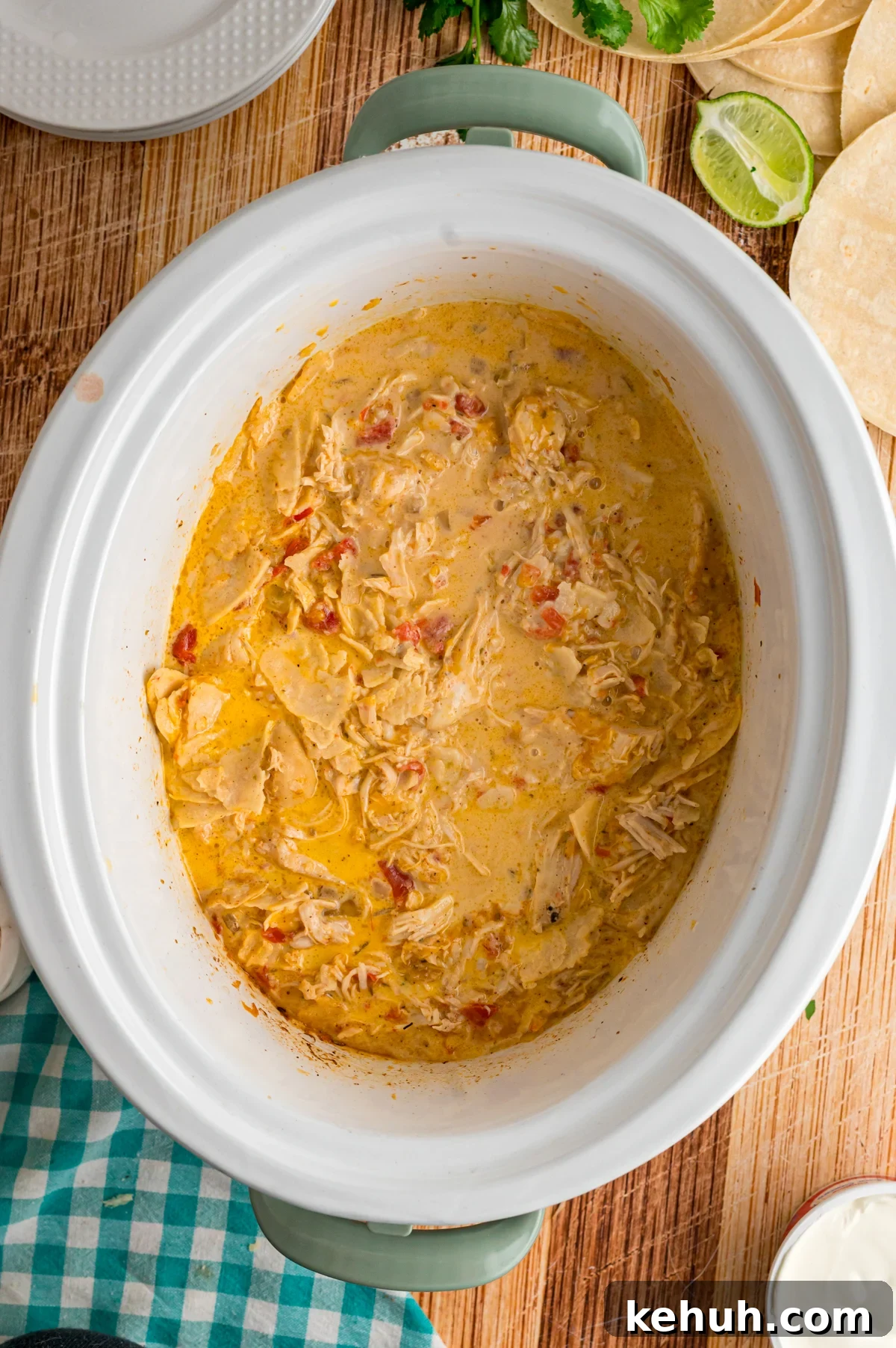 King ranch chicken casserole in a crockpot.