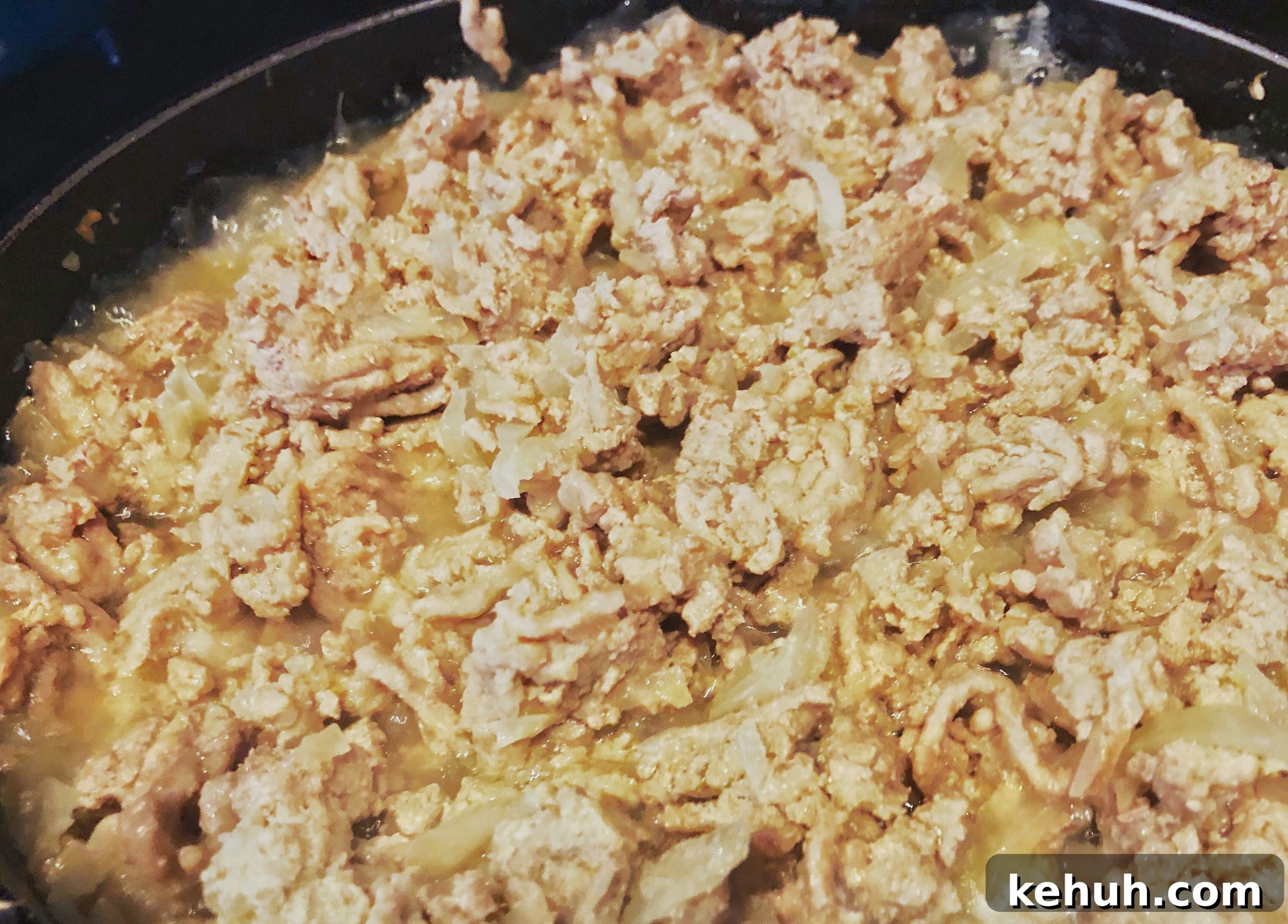 Thai Turkey Lettuce Wrap Recipe with Zesty Peanut Sauce 4 ground turkey cooking in saute pan