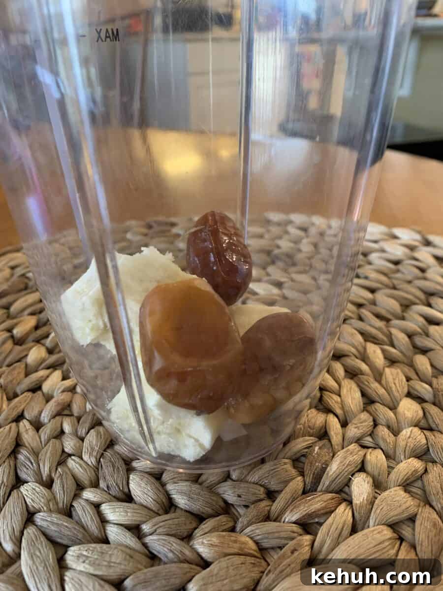 Refreshing Sweet Green Smoothie Recipe for Energy and Glow 5 Banana and dates in a blender cup