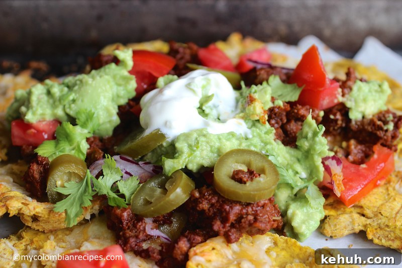 Patacón Nachos: Loaded Plantain Chips with Beef & Cheese 4 Patacón Loaded Nachos