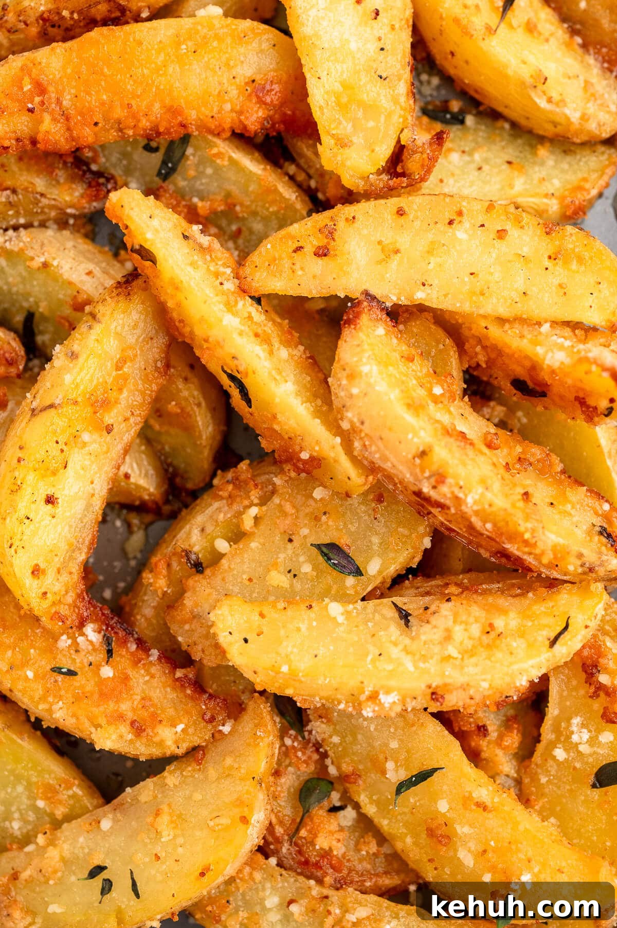 Crispy Parmesan and Thyme Roasted Potatoes Recipe 6 Close up of parmesan thyme roasted potatoes.