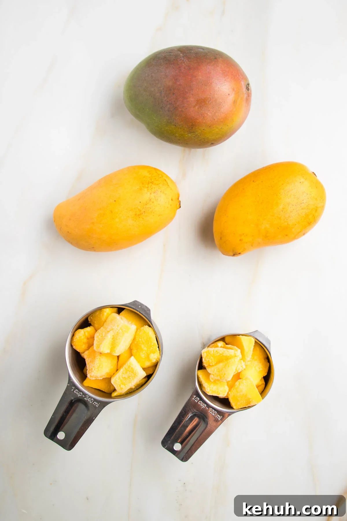 Vibrant Vegan Mango Salad Dressing Recipe for Fresh Salads 3 Examples of mango needed for salad dressing: one large red mango or 2 smaller ataulfo mangos, or 1 ½ cups frozen mango cubes.