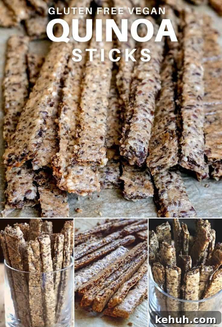Crispy Quinoa Cracker Sticks — Gluten-Free Vegan Snack 3 Picture showing these quinoa crakers sticks from different angles.