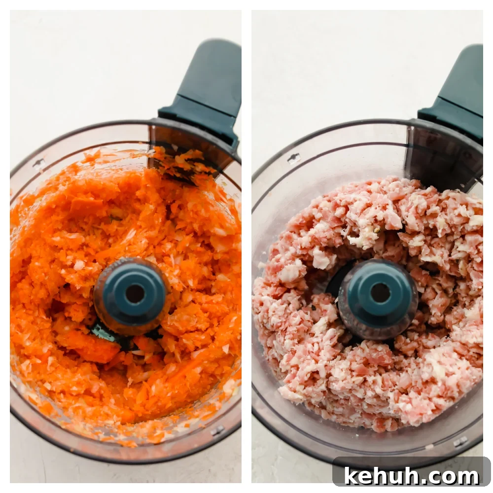 2 pictures of chopped up vegetables and meat. 