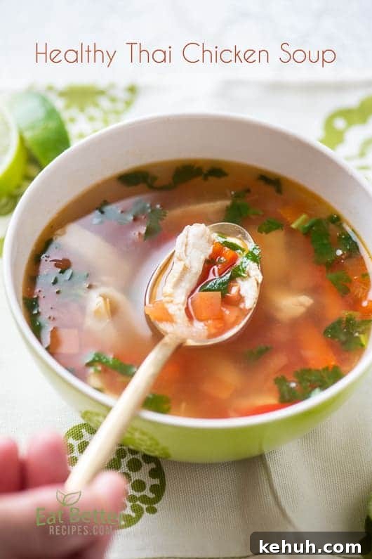 Healthy Sweet & Sour Thai Chicken Soup in a bowl 