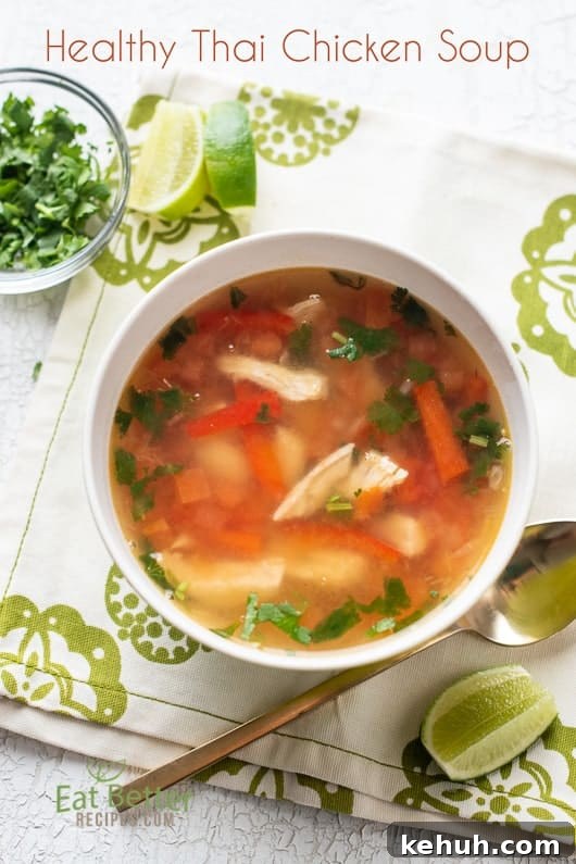 Healthy Sweet & Sour Thai Chicken Soup in a bowl