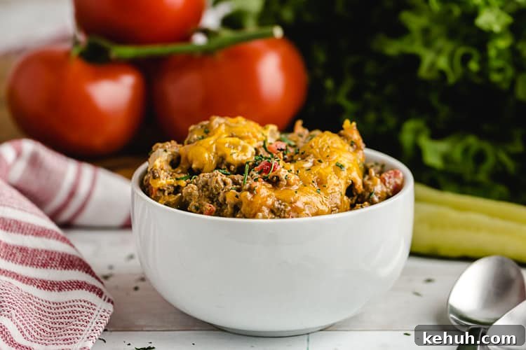 Keto 4th of July Recipes for Your Patriotic Cookout 11 keto ground beef cheeseburger casserole in serving dish