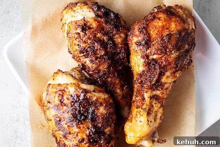 Keto 4th of July Recipes for Your Patriotic Cookout 25 air fryer chicken leg drumsticks on parchment paper on a white plate
