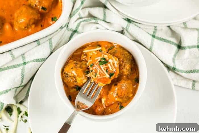 Keto 4th of July Recipes for Your Patriotic Cookout 27 overhead view of keto italian meatball casserole in a small serving bowl