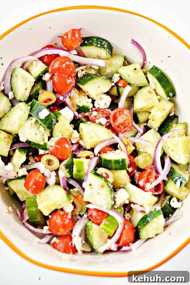 Keto 4th of July Recipes for Your Patriotic Cookout 57 overhead view of keto greek salad in a large bowl