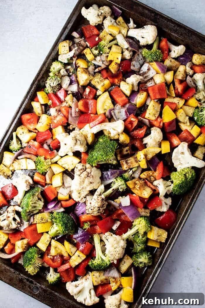 Keto 4th of July Recipes for Your Patriotic Cookout 69 overhead view of large baking sheet of keto roasted vegetables