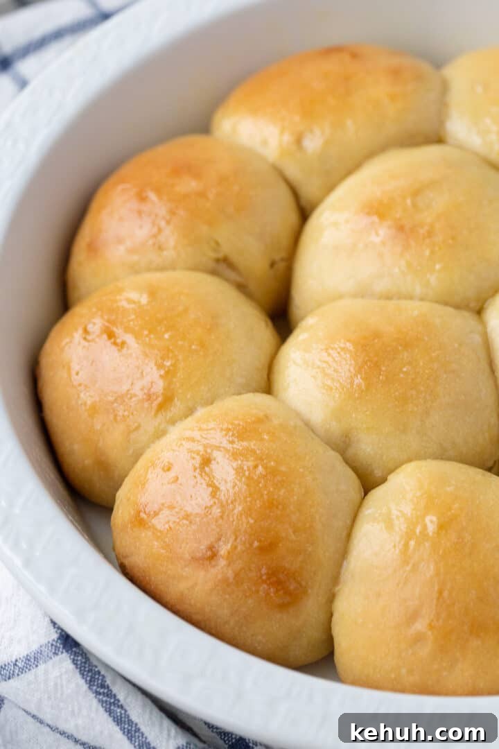 Fluffy Mashed Potato Dinner Rolls: Soft, Buttery Recipe 10 fluffy dinner rolls in a round cake pan.