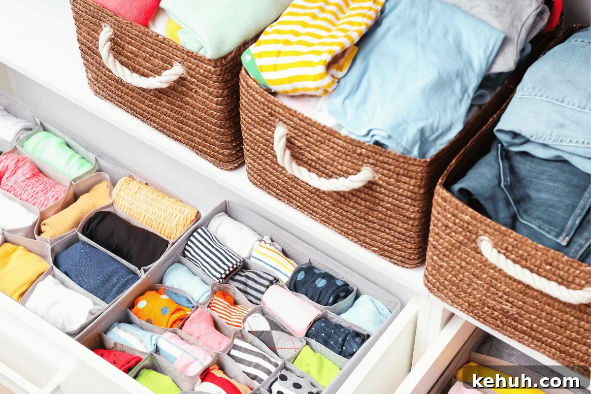 An organized kids closet with clothes stored neatly