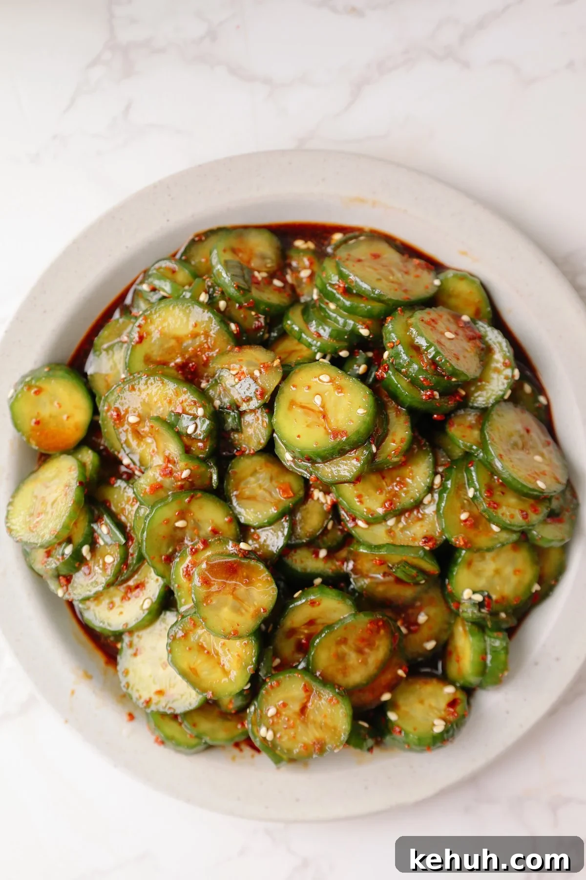 Korean cucumber salad on a plate.