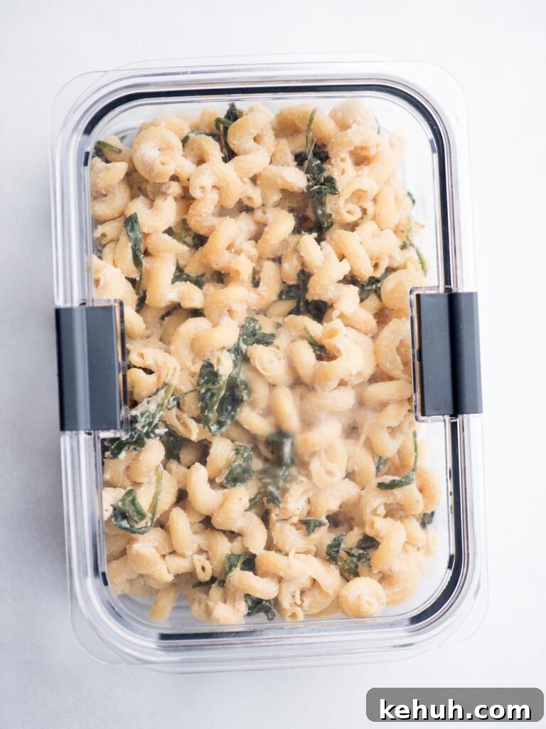 Lemon ricotta pasta in an airtight container.