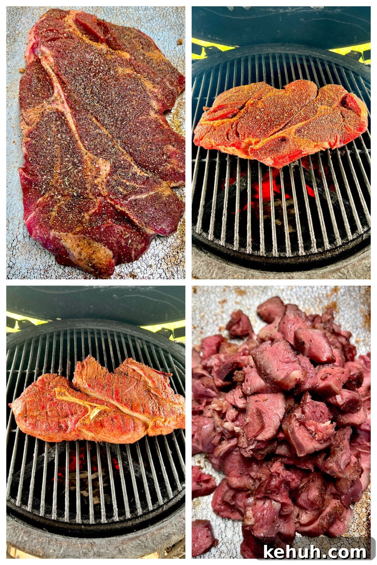 Seasoning, grilling, and chopping chuck roast.