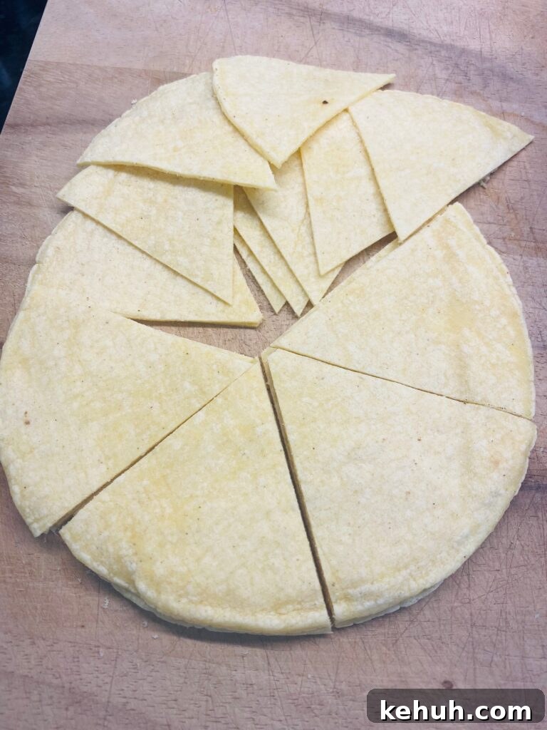 cutting tortillas for the chips