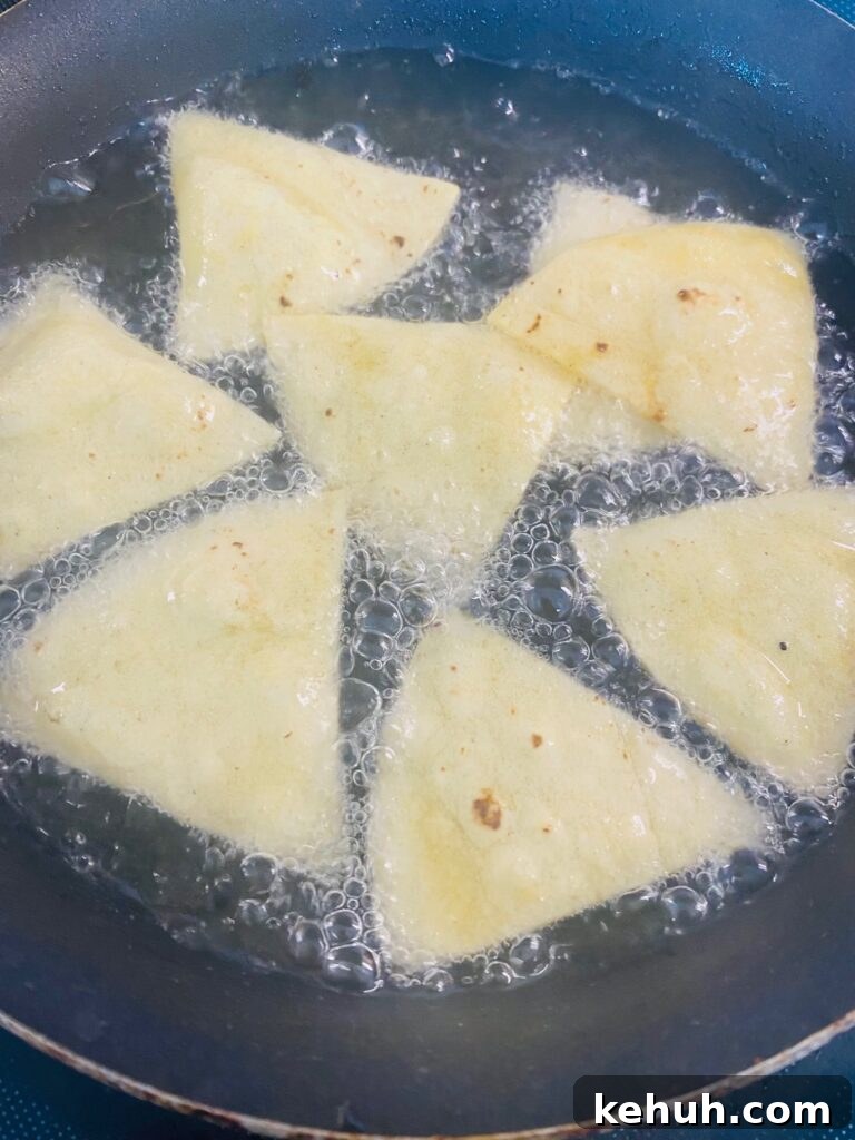 frying the tortilla chips