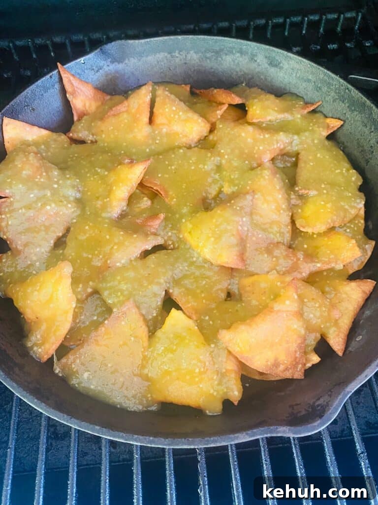 chilaquiles on the smoker before the toppings