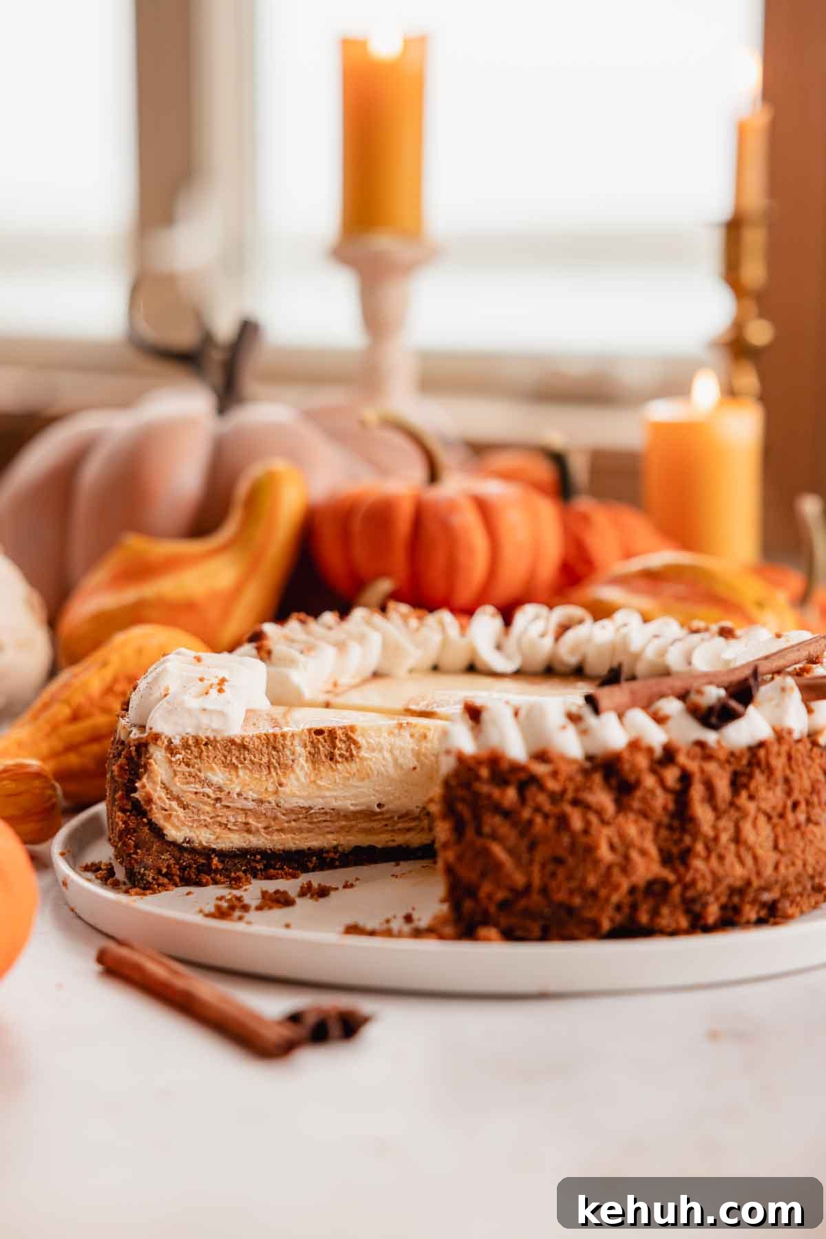 Pumpkin Swirl Cheesecake Recipe: Creamy Autumn Dessert 4 sliced creamy pumpkin pie cheesecake