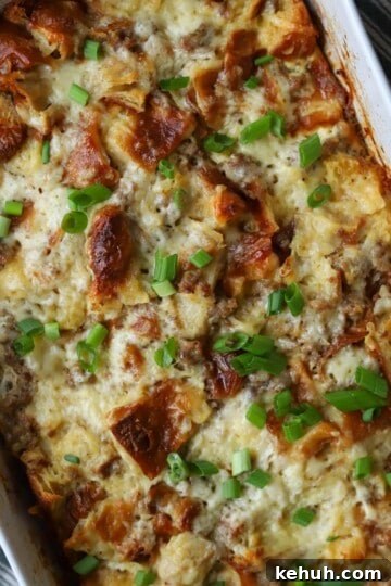 Breakfast casserole in dish.