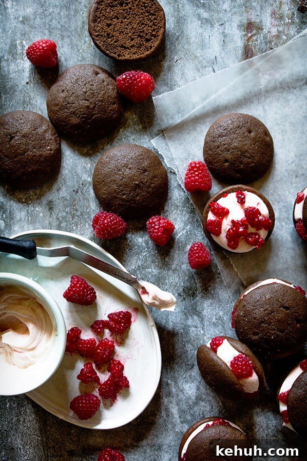 Chocolate Raspberry Ripple Whoopie Pies: Soft Chocolate Cakes with Raspberry Swirl 2 Chocolate Raspberry Whoopie Pies | Bakers Royale