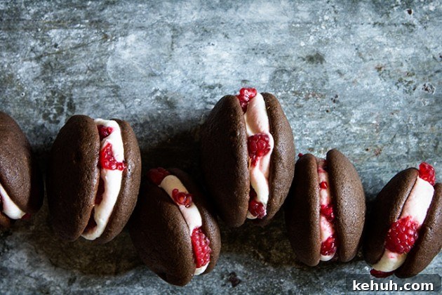 Chocolate Raspberry Ripple Whoopie Pies: Soft Chocolate Cakes with Raspberry Swirl 4 Chocolate Raspberry Whoopie Pies _ Bakers Royale