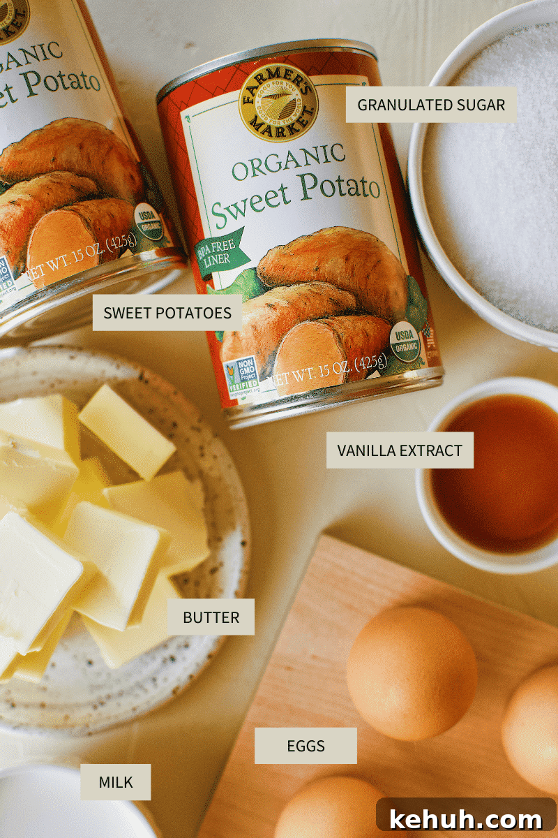 Great-Aunt Sally’s Classic Sweet Potato Soufflé Recipe 3 Sweet Potato Soufflé ingredients.