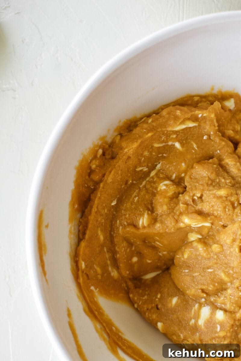 Great-Aunt Sally’s Classic Sweet Potato Soufflé Recipe 5 First step, mix the butter and sweet potatoes together.