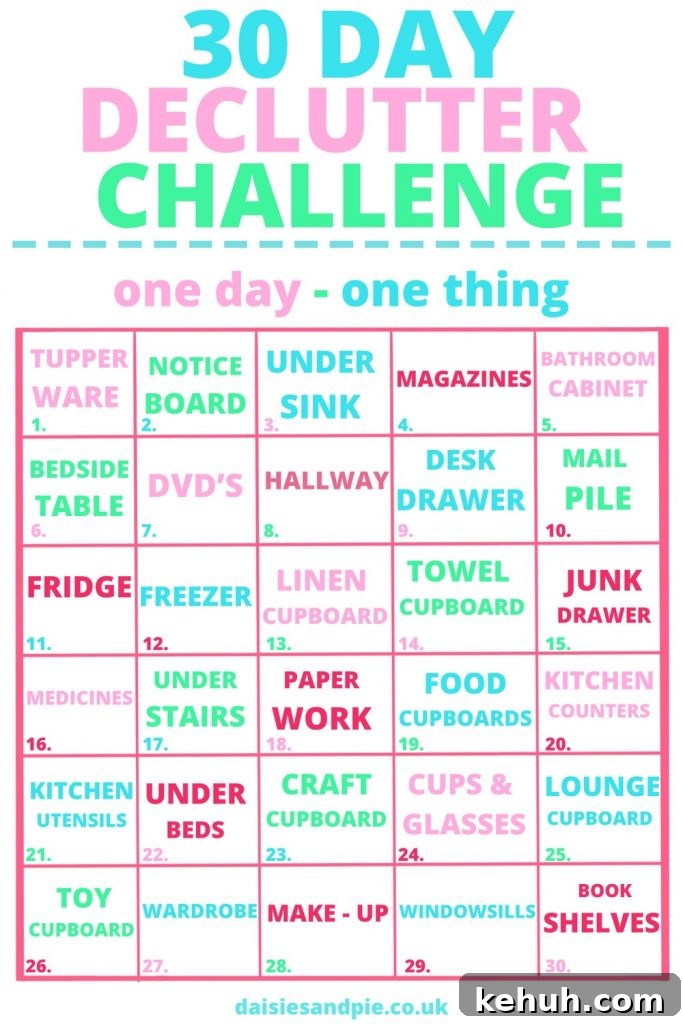 30 day declutter challenge printable housework checklist