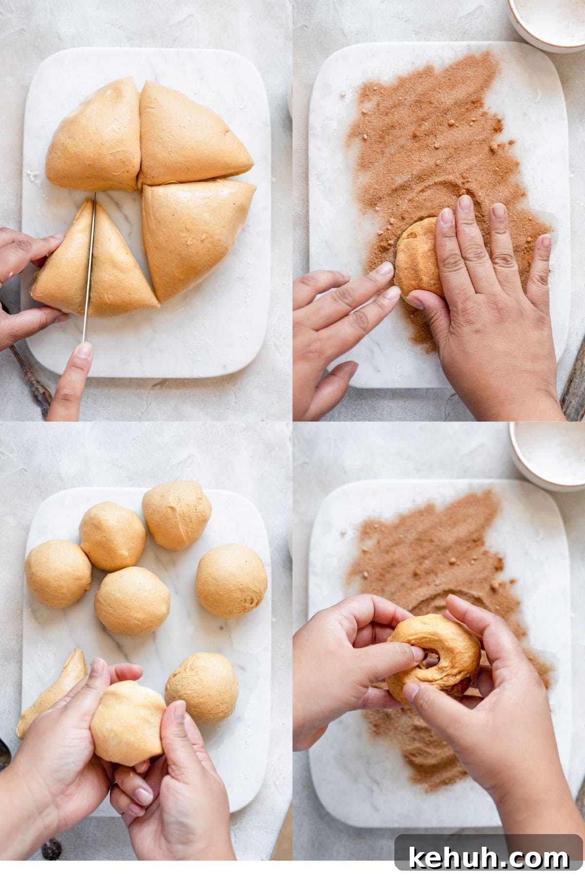 Pumpkin Spice Bagels Recipe: Homemade Fall Bagels with Warm Spices 4 shaping pumpkin bagels with cinnamon swirl