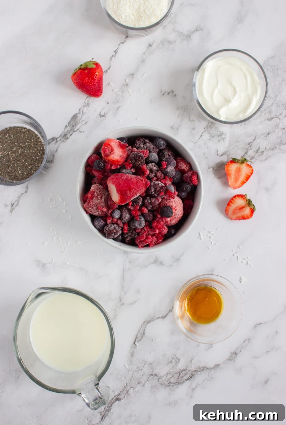 ingredients for High Protein Berry Smoothie Bowl