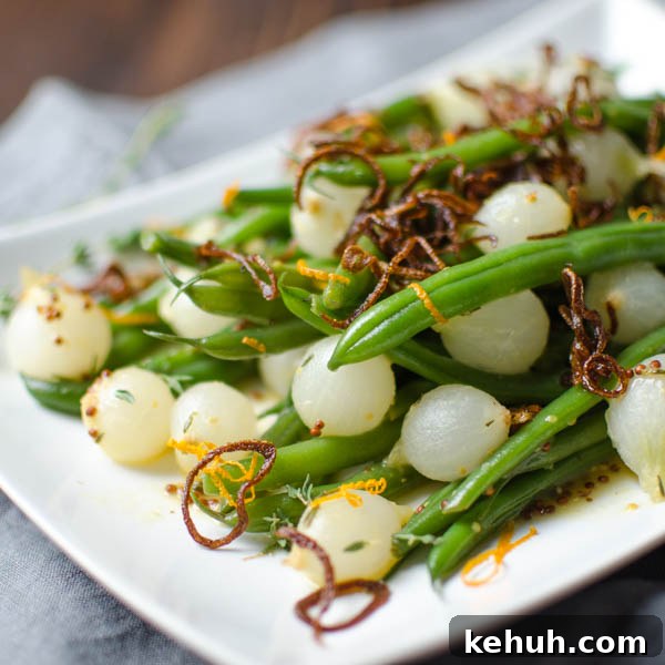 Orange Dijon Haricot Verts with Crispy Shallots