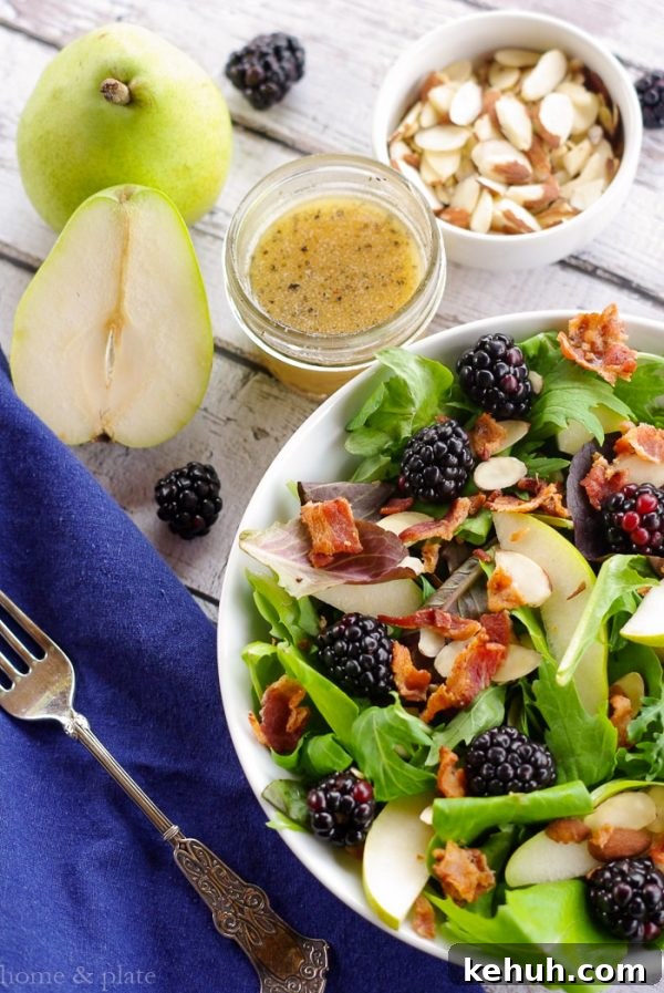 Anjou Pear & Blackberry Salad & Warm Bacon Vinaigrette