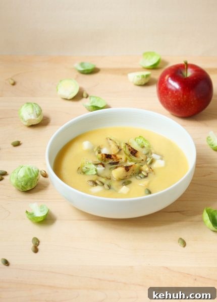Miso Squash Soup with Brussels Sprouts and Apple