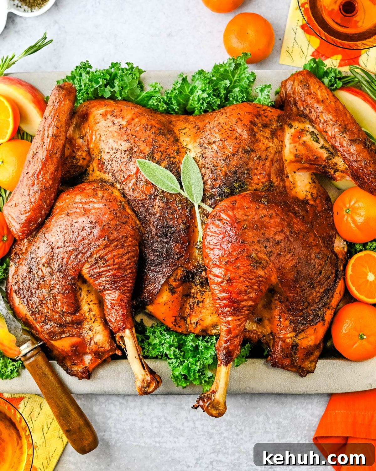 A spatchcock turkey on a platter.