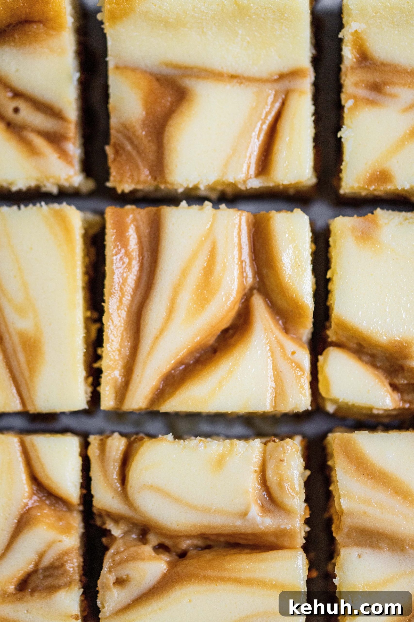 Salted Caramel Swirl Cheesecake Bars Recipe for Parties 4 Close up salted caramel cheesecake bars