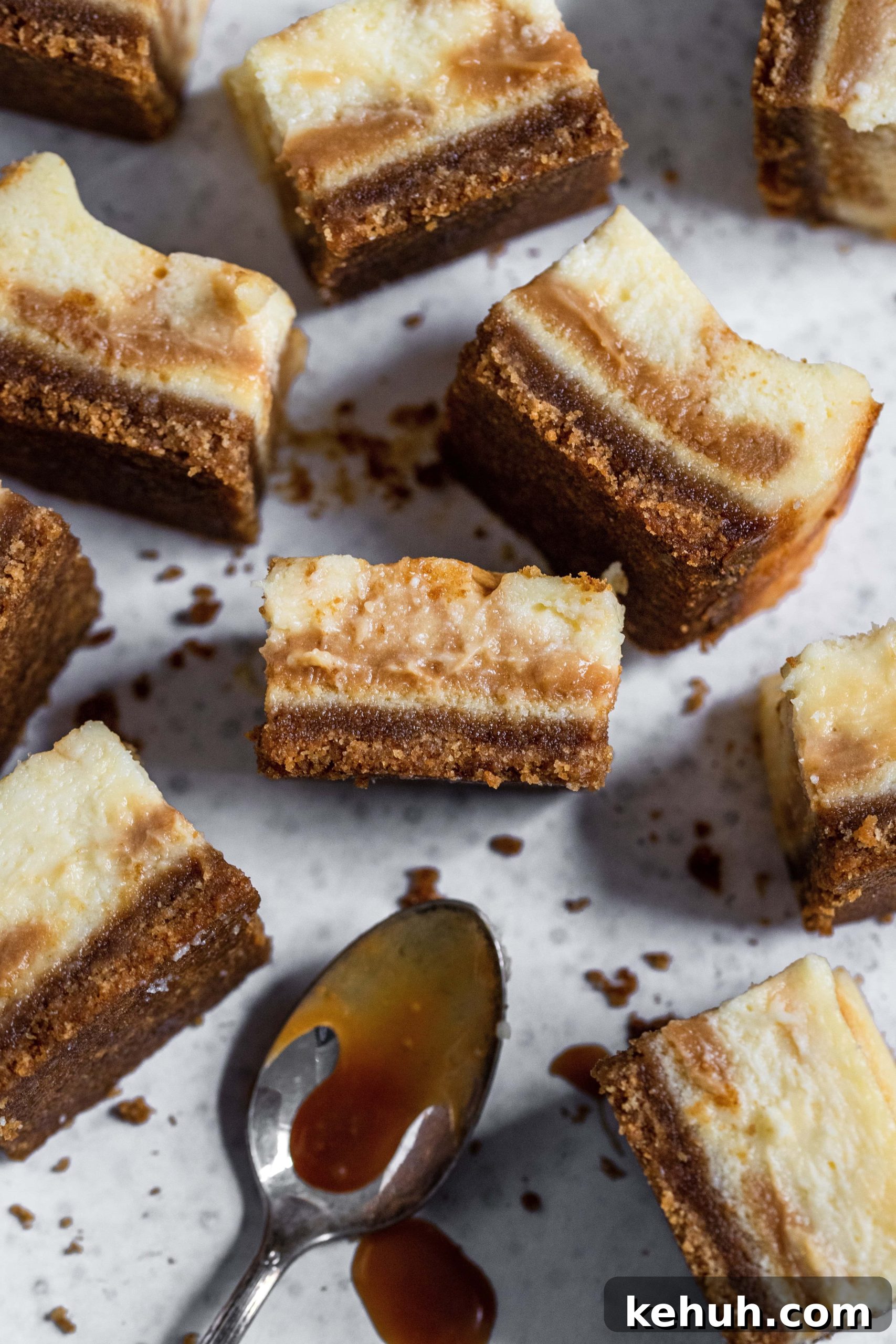 Salted Caramel Swirl Cheesecake Bars Recipe for Parties 10 Salted caramel cheesecake bars on the side