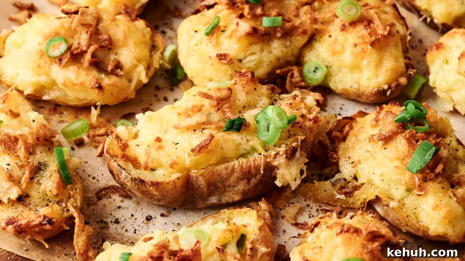 31 Homemade Thanksgiving Sides That Outshine Store-Bought 11 Twice-baked potatoes topped with melted cheese and chopped green onions on a baking sheet.