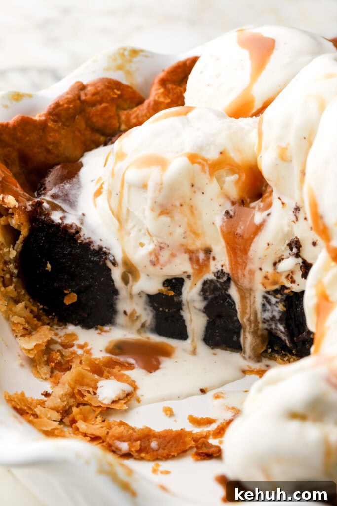 Decadent Chocolate Brownie Pie Recipe for Chocolate Lovers 3 close up of brownie pie in pie dish