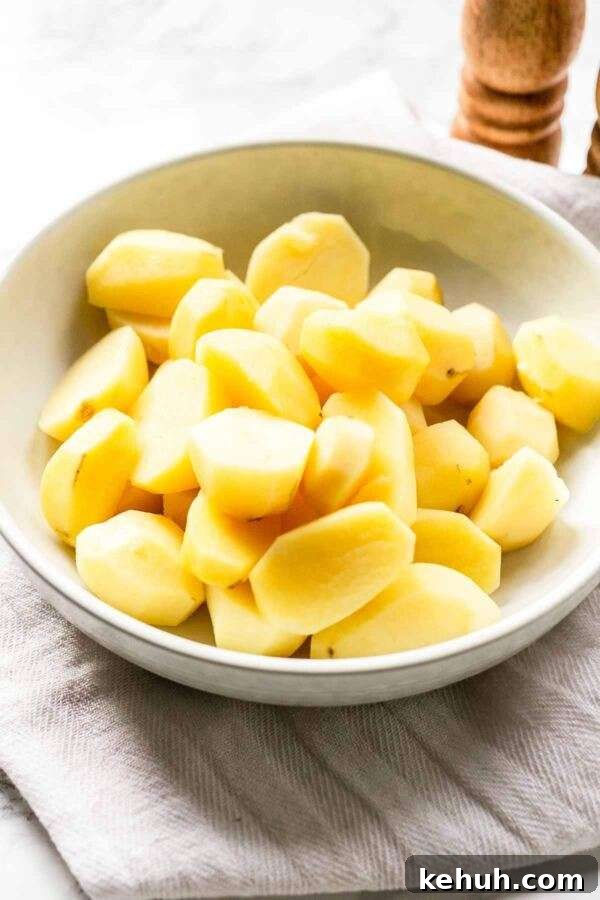 Perfectly boiled potatoes made with a pressure cooker, e.g. Instant Pot or Crock-Pot Express.